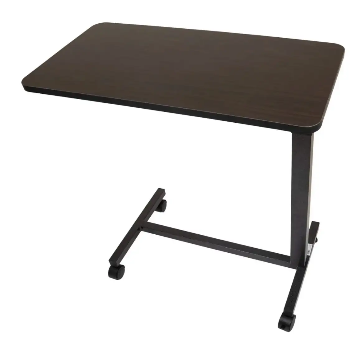 Height-adjustable overbed table on casters