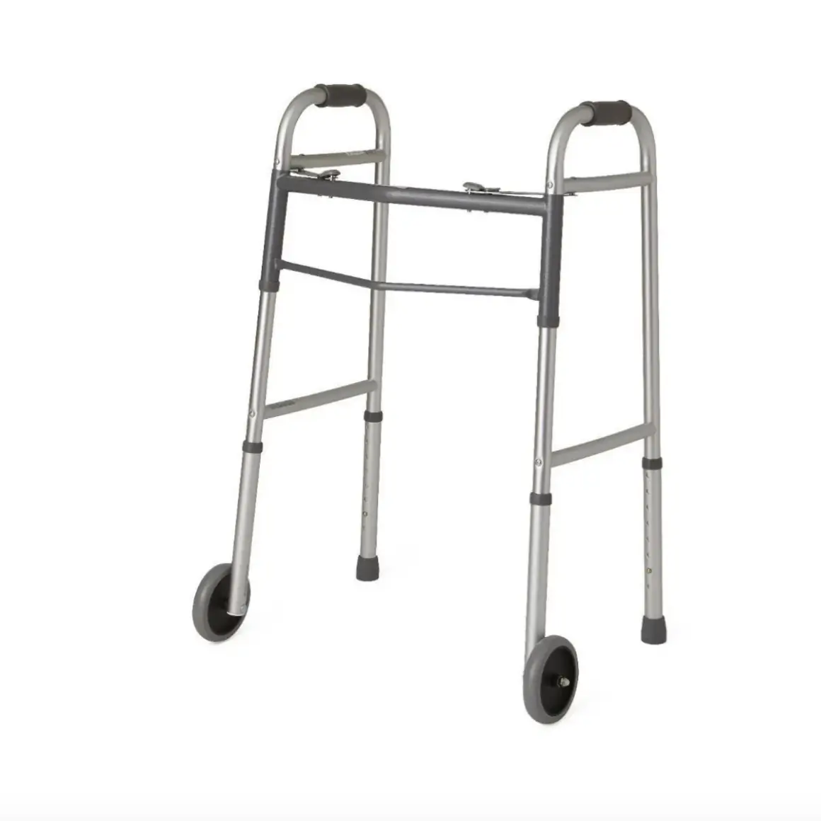Folding walker with front caster wheels and adjustable height