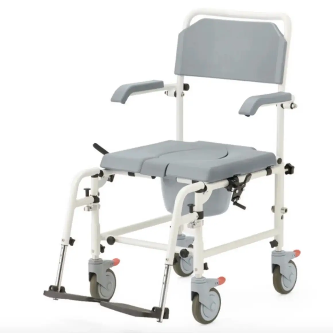 Rolling shower commode chair with padded seat, armrests and locking casters